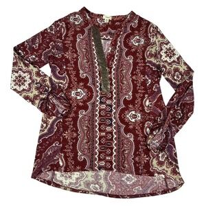 Tiny by Anthropologie Devas Popover Blouse Paisley Sequined Tunic Top Size M